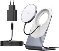 Cargador inalámbrico con cargador Mag-Safe, estación de carga para iPhone, estación de carga inductiva, cargador de inducción magnética, cargador rápido inalámbrico compatible con iPhone 16/15/14 gris
