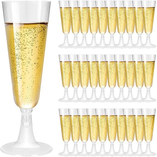 Copas de champán de plástico, 30 unidades, transparentes, copas de vino, copas de cóctel, copas reutilizables de plástico para bodas, cumpleaños, fiestas (150 ml)