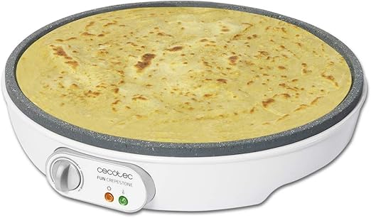 Cecotec Crepera Fun Crepestone. 1000 W, Placa con Revestimiento Antiadherente RockStone, Termostato Regulable, Rodillo Esparcidor y Espátula Incluidos, Indicador luminoso, 30,5 cm