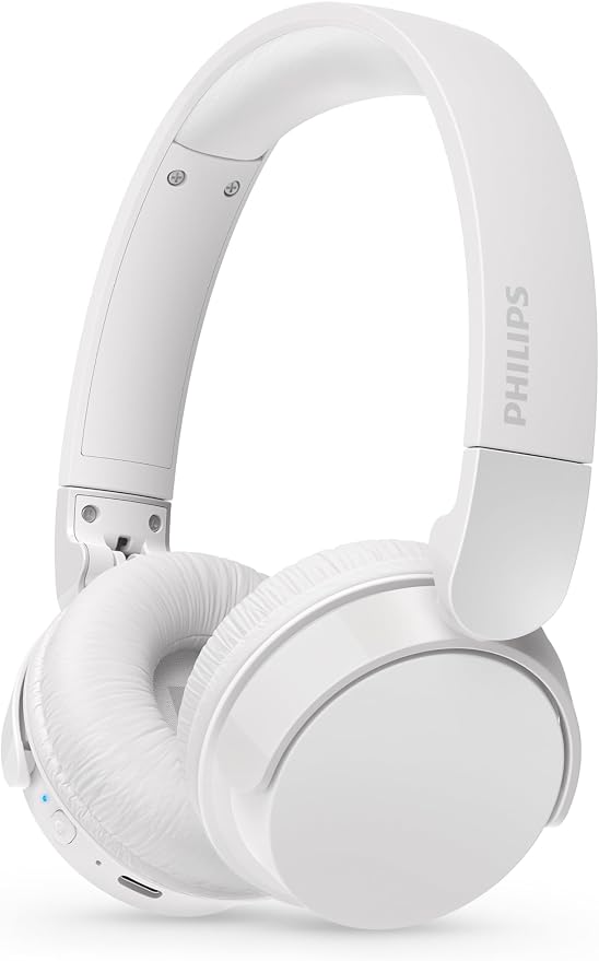 Philips TAH4209WH Auriculares on-Ear Ligeros Bluetooth, Aislamiento pasivo del Ruido,55 Horas de reproducción, Sonido Natural, Llamadas nítidas, Graves dinámicos, 2 Horas de Carga USB-C, 2024, Blanco