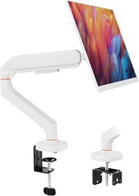 Ibergrif Soporte de Monitor Escritorio para Pantallas de 13-32 Pulgadas, Brazo de Monitor Ajustable en Altura con Muelle de Gas, Inclinación, Giratorio, Rotar, Gestión de Cables, VESA 75/100mm -Blanco