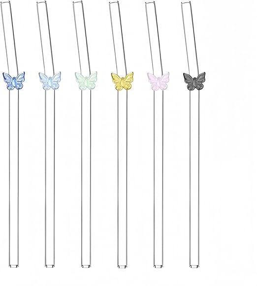 6 pajitas de burbujas de té reutilizables, pajita de cristal, 20 cm x 8 mm, Ideal para Batidos, Té, y Cócteles ﻿