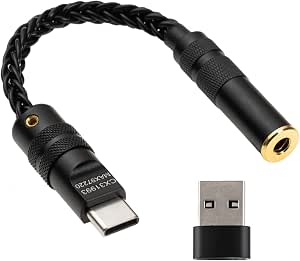 Girftu Adaptador USB C a 3,5 mm 4,4 mm Dongle DAC aleación de aluminio metal con chip CX31993 MAX97220 Chip Type C Headphone AUX Dongle adaptador DAC cable para USB C deivce (3,5 mm negro)