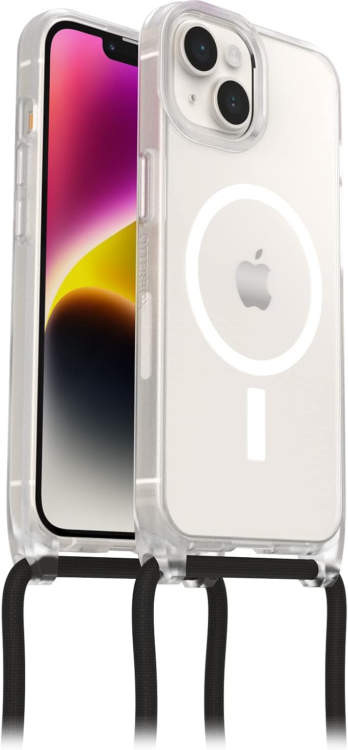 Otterbox Funda React Necklace con MagSafe para iPhone 17e, 16e, 14, Funda Protectora con cordón para Cuello Ajustable y Desmontable, Testada según los Estándares Militares, Transparente