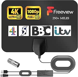 Antena TV Interior Potente, Amplificador Antena TV Interior, Cable Coaxial de 5M, Señal Mejorada Compatible con 4K 1080P Gratis DTMB VHF UHF DVB-T2 DVB-T TDT