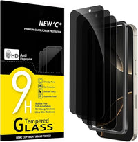 NEW'C 3 Piezas, Protector pantalla privacidad para iPhone 16 Pro (6,3 Pulgadas), Cristal Vidrio Templado Antiespia con herramienta de instalación fácil incluida - Ángulo de Privacidad 28 Grados
