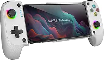 Mars Gaming MGPX, Gamepad Bluetooth 5.0 2en1, RGB Neon, Vibración Dual y Función Turbo, Soporte Smartphone Hasta 6.8", Mando Multifunción Compatible PC, Android, iOS y Consolas, USB-C y Funda, Blanco