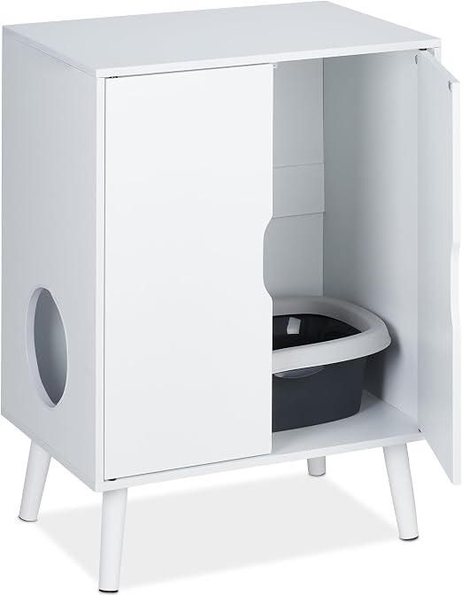 Relaxdays Mueble para Arenero de Gatos, 2 Puertas, Armarios para Caja de Arena, con Entrada Lateral, 77x58x40 cm, Blanco