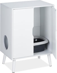 Relaxdays Mueble para Arenero de Gatos, 2 Puertas, Armarios para Caja de Arena, con Entrada Lateral, 77x58x40 cm, Blanco