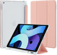 4UBonLife Funda para iPad 9.ª/8.ª/ 7.ª Generación (2021/2020/2019) 10,2 Pulgadas con Portalápiz, Protectora Cover de TPU Carcasa Delgada Ligera Translúcido Esmerilado Trasera Cubierta, Oro Rosa