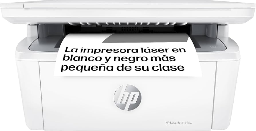 HP LaserJet M140w 7MD72F, Impresora Láser A4 Multifunción Monocromo a Doble Cara Manual, Escaner, Copiadora (20ppm, Wi-Fi, Wi-Fi Direct, USB 2.0, Procesador 500MHz, Memoria 64MB, Smart App) Blanca