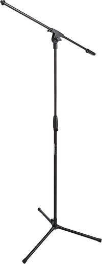 Amazon Basics Soporte de Micrófono con Trípode y Brazo, Hasta 218 cm, Inclinable y Ajustable, Acero Ultraligero, Transportable, Compatible con Adaptador de 95 mm a 160 mm - Negro