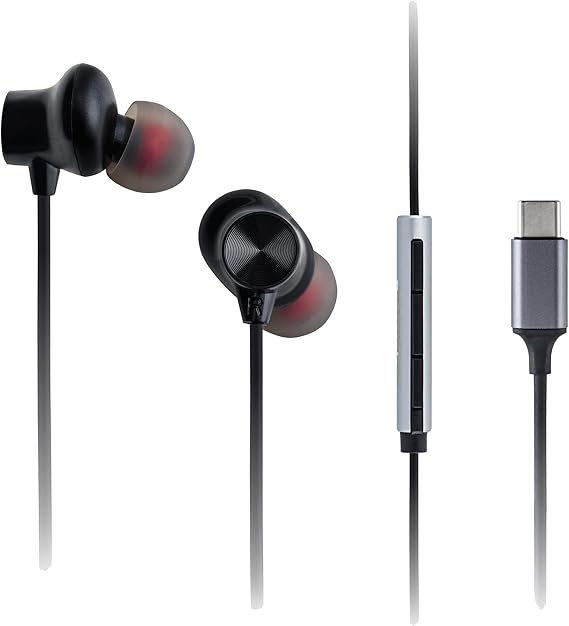 Panasonic RP-TCM225DEK Auriculares USB-C, Auriculares Internos, con Cable y Micrófono Integrado y Control Remoto, Graves Potentes, Ajuste Personalizable, Cable de 1,2 m, Negro