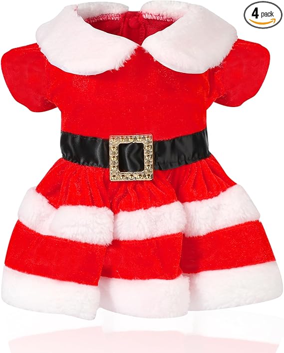 QKURT Disfraz de Navidad para Perro, Vestido Rojo Navideño para Mascotas, Papá Noel Cálido Rojo Ropa para Mascotas, Ropa de Falda Roja para Perros, Vestido de Fiesta para Perros Pequeños y Medianos