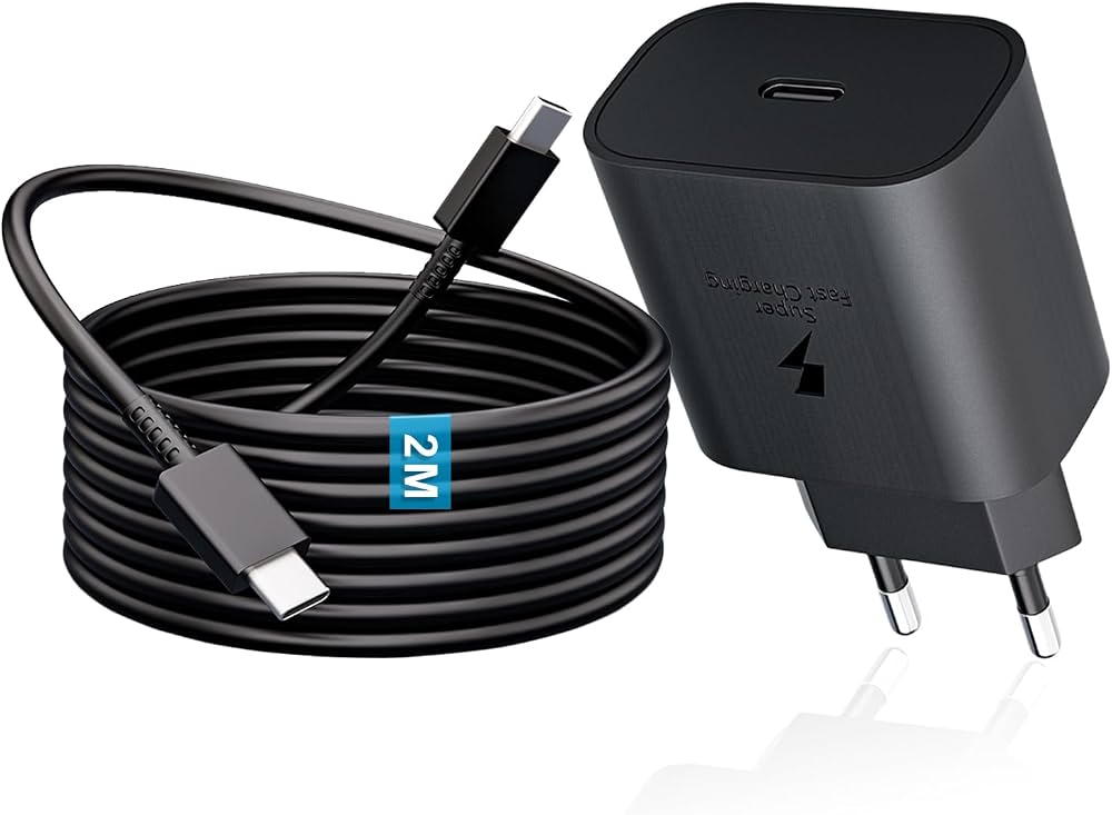 Cargador 25W de USB C con Cable de Carga USB - C, Carga Rápida para Samsung Galaxy S24/S24+/S24 Ultra/S23/S22/S21/Note20/Z Flip6/Z Fold6, i-Phone 16/16 Pro/16 Pro Max/16 Plus/15, iPad Pro/Mini/Air