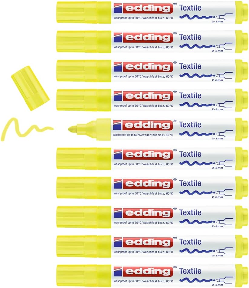 Edding 4500 Marqueur para textiles - jaune fluorescent - 10 Piezas - pointe ronde de 2-3 mm - feutre textile lavable en machine (60 °C) para décorer le tissu - marqueur textile