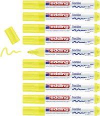 Edding 4500 Marqueur para textiles - jaune fluorescent - 10 Piezas - pointe ronde de 2-3 mm - feutre textile lavable en machine (60 °C) para décorer le tissu - marqueur textile