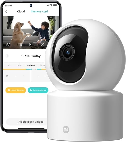 XIAOMI Smart Camera C301 - Cámara de vigilancia con resolución 2K 2304p (3MP), 360°, visión Nocturna, detección de Movimiento con IA, admite Tarjeta SD, Blanco (Versión ES)