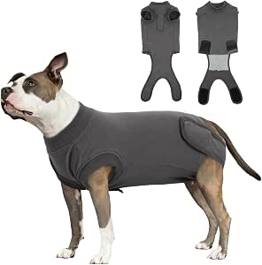 Hjumarayan Body para perros, traje quirúrgico, traje de recuperación para perros, alternativa al cuello cervical, transpirable, suave y elástico, evita lamer y rascar, para perros y perras, gris, L