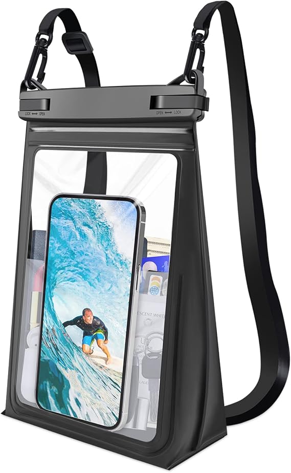 Guzack Funda Impermeable para teléfono de 8.5 Pulgadas, Bolsas secas subacuáticas, Protectora de Agua para teléfono móvil para Nadar, IPX8 para iPhone 14 13 12 11 (Negro)