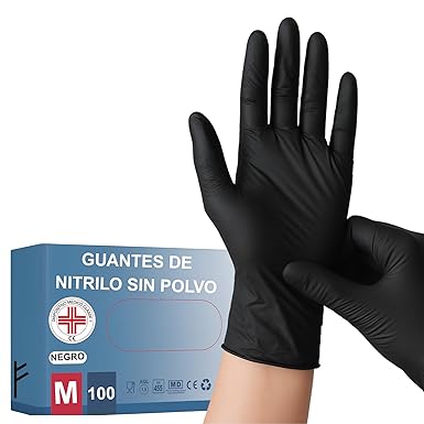 S&S Medical 100 guantes de nitrilo desechables resistentes sin polvo dispositivo médico hipoalergénicos sin látex | Médicos chef, esteticistas, tatuadores, uso alimentario | Varios tamaños (Negro, M)