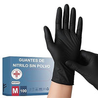 S&S Medical 100 guantes de nitrilo desechables resistentes sin polvo dispositivo médico hipoalergénicos sin látex | Médicos chef, esteticistas, tatuadores, uso alimentario | Varios tamaños (Negro, M)
