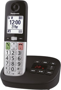 Panasonic KX-TGU430EXB Teléfono Inalámbrico Digital con Contestador Automático, Volumen Amplificado, Unidad Base y 1 Auricular, Pantalla LCD, Linterna, Compatible con Audífonos, Negro y Plateado