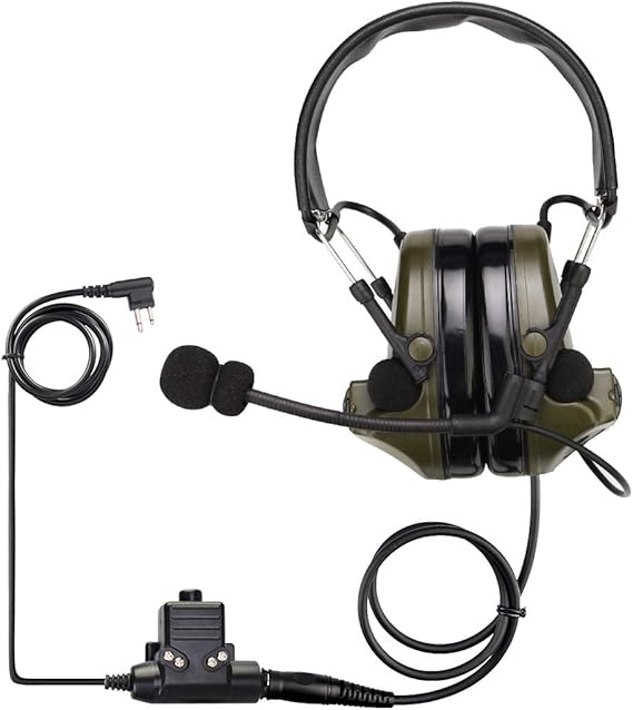 Retevis EHK007 Auriculares Tácticos Airsoft, IPX4, Electrónico, Reducción de Ruido de 28db, Auriculares Protegen Audición para Motorola 2 Pin para Ejercicios Airsoft CS (1 Pieza)