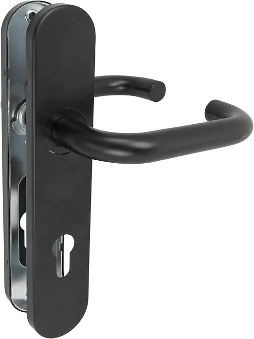Amig - Juego de Manilla con Placa de Polipropileno para Puertas - 245 x 45 mm - Cuadradillo de 8 mm - Diseño Sencillo ideal para tu hogar u oficina - Con Bocallave - Acero y Polipropileno Negro