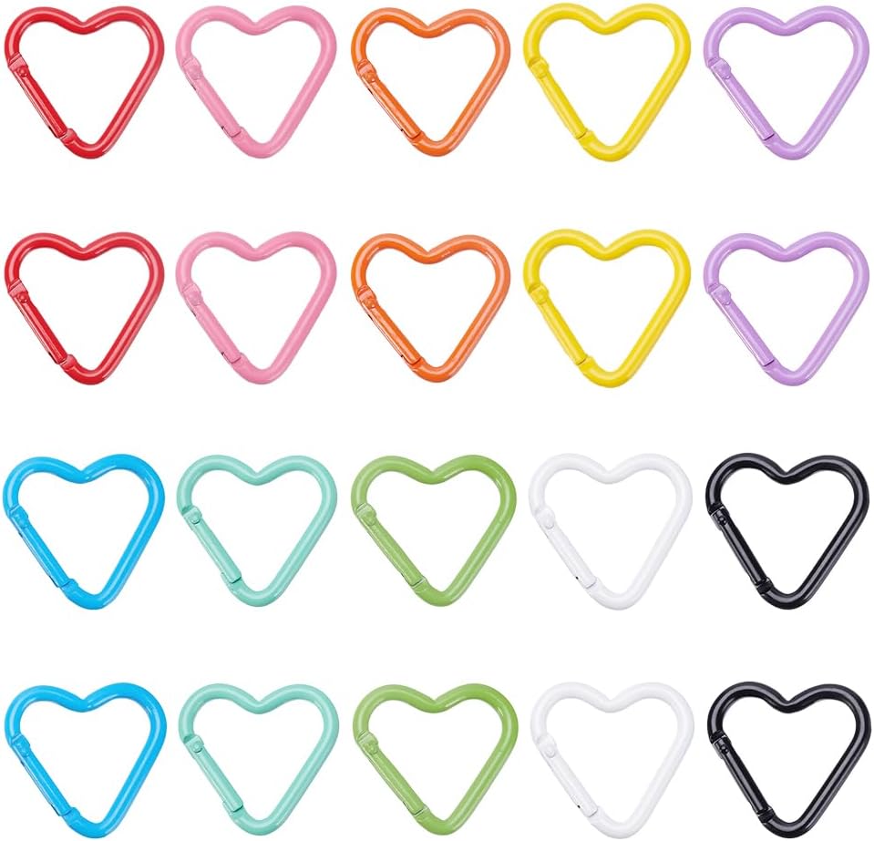 UNICRAFTALE 20Pcs 10 Colors Heart Shaped Keychain Clips Cute Carabiners Aluminum Alloy Carabiner Keychain Clip Spring Snap Hooks Loaded Hooks for DIY Crafts Hiking Traveling 4.1x4.4cm