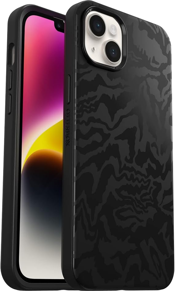 Otterbox Funda para iPhone 14 Plus Symmetry+ con MagSafe, Resistente a Golpes y caídas, Funda Protectora Fina,Testada 3X con estándares Militares anticaídas, Antimicrobiana, Negro/Fabric
