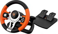 KROM K-DRIVER – Volante Gaming con Pedales y Vibración, Rotación de 180°, Palanca de Cambios y Levas, 12 Botones, Conexión USB, compatible con PC, PS3, PS4 y Xbox One – Negro
