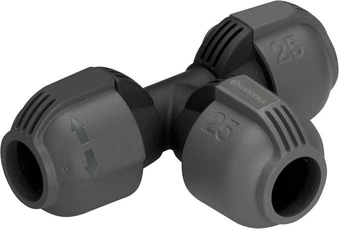 GARDENA Pieza en T 25 mm es un parte del sistema de riego enterrado GARDENA, permite ramificar fácilmente el tubo de conexión, negro, gris 2771-20