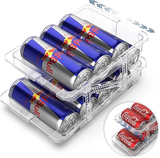 Anhow Organizador de Latas, Organizador Latas Nevera Ajustable, Rodante Cerveza Dispensador, Distribuidor de Latas para Cerveza Soda de 250 ml/330 ml/1 L
