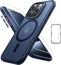 ESR Set Funda para iPhone 15 Pro MAX (5 en 1), Funda Mate Translúcida con Protector de Pantalla y Protectores Lentes, Compatible con MagSafe, Protección Grado Militar, Serie Classic, Azul Esmerilado