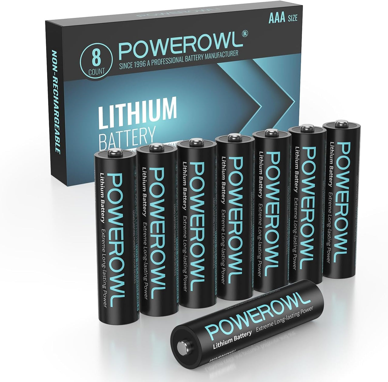 POWEROWL Pilas AAA de Litio de Alta Capacidad, 1.5V Batería Triple A para Dispositivos de Alta Tecnología - Paquete de 8 (No Recargable)