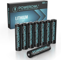 POWEROWL Pilas AAA de Litio de Alta Capacidad, 1.5V Batería Triple A para Dispositivos de Alta Tecnología - Paquete de 8 (No Recargable)