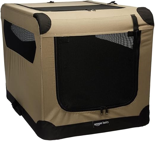Amazon Basics Transportín portátil plegable de 2 puertas para perros y gatos, Tan, M 76 cm x 54 cm x 54 cm