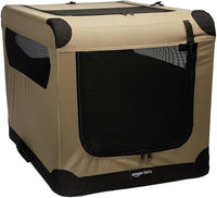 Amazon Basics Transportín portátil plegable de 2 puertas para perros y gatos, Tan, M 76 cm x 54 cm x 54 cm