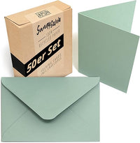 Japun - Juego de 50 tarjetas plegables et sobres, cartas plegables para diseñar, etiquetar o imprimir - DIN A6 / C6 - verde