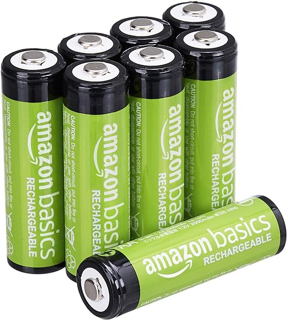 Amazon Basics paquete de 8 pilas AA NiMH recargables, 2000 mAh, 1,2 V, se recargan hasta 1000 veces, precargadas