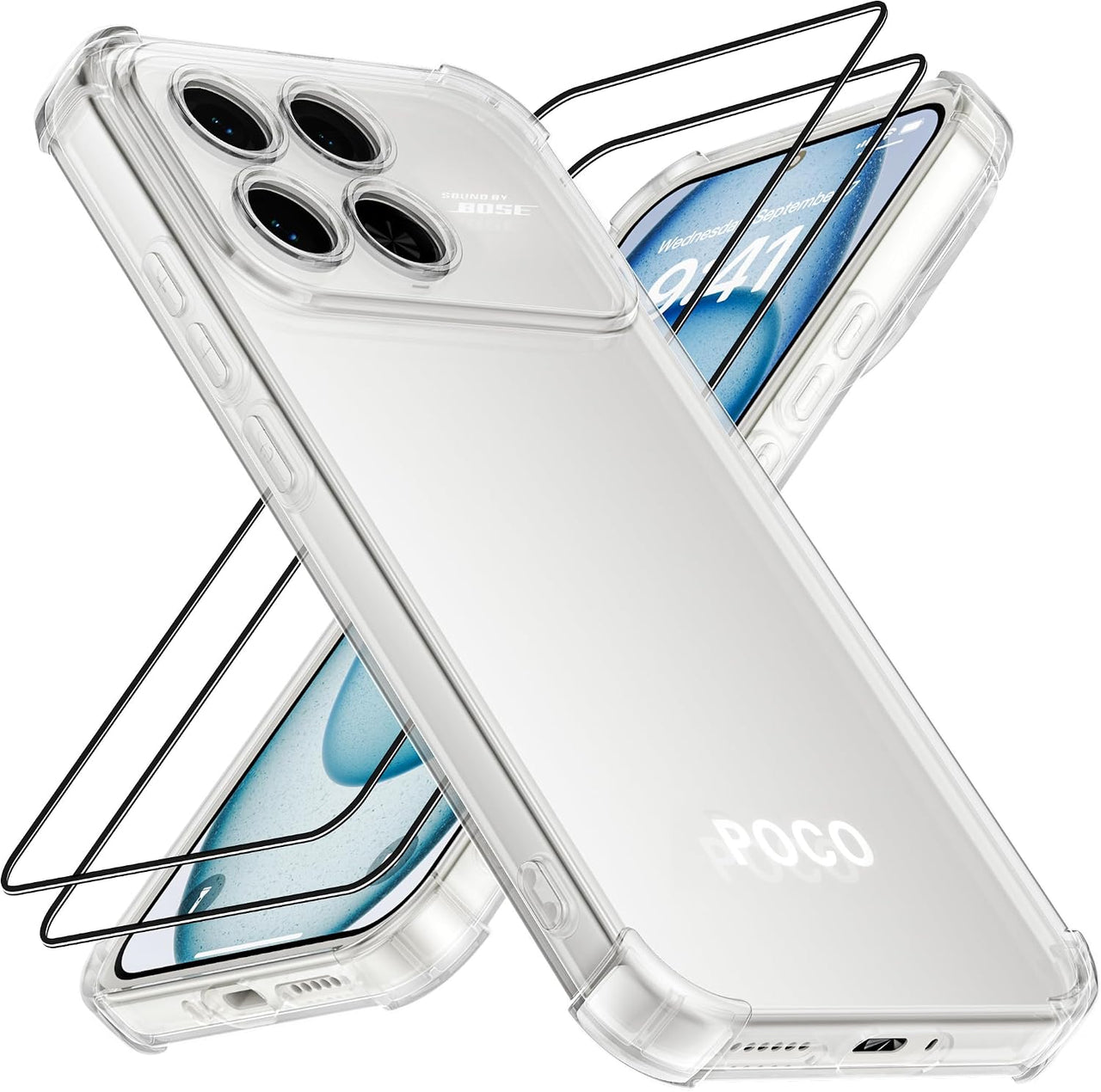 XINYEXIN Funda para Xiaomi Poco F8 Pro con 2 Piezas Protectores de Pantalla Cristal Templado – Carcasa Transparente Flexible TPU con Esquinas Airbag, Antideslizante