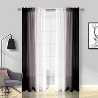 Melodieux Visillos Cortinas Transparentes Degradadas 2 Piezas, 140x260cm Negro/Blanco
