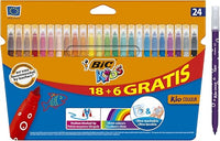 BIC Kids Rotuladores Lavables para Niños, Óptimo para material escolar y de oficina,Kid Couleur, Punta Media, Colores Llamativos, Caja de 24 Rotuladores