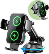 GuMosh Cargador Inalámbrico Coche de 15W [Doble Bobinas], [Sujeción Automática] 360° Rotación Soporte Movil Cargador, Carga Rápida Coche para iPhone 16/15/14/13/12/11, Samsung S25/24/23/S22
