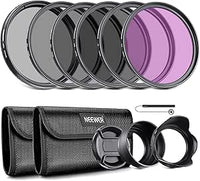 NEEWER 55mm Kit de Filtro ND y Accesorios de Lente, ND2 ND4 ND8 UV FLD CPL(Polarizador Circular) Juego de Filtros con Tapa de Lente/Parasol de Lente en Forma de Tulipán/Parasol de Lente Goma Plegable
