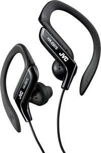 JVC HA-EB75-BN-U Auriculares Deportivos con Clip Regulable, Ajuste Seguro 5 Posiciones, Resistente a Salpicaduras, Sonido Potente con Graves, Cable 1,2m Forma de L Compatible con Smartphone