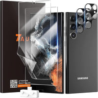 TAURI [4 in 1] Pack Protector Pantalla Samsung Galaxy S22 Ultra 5G,2 Pack de TPU Protector + 2 Pack Cristal Templado de Lente de Cámara -Sin Burbujas Huella Digital Ultrasónica Fácil de Instalar