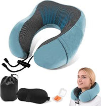 ARTREE Almohada de Viaje para Cuello Ajustable - Cojín Cervical con Sistema de Cinta Reguladora, Espuma Memoria Portátil para Avión/Coche, Incluye Funda + Bolsa