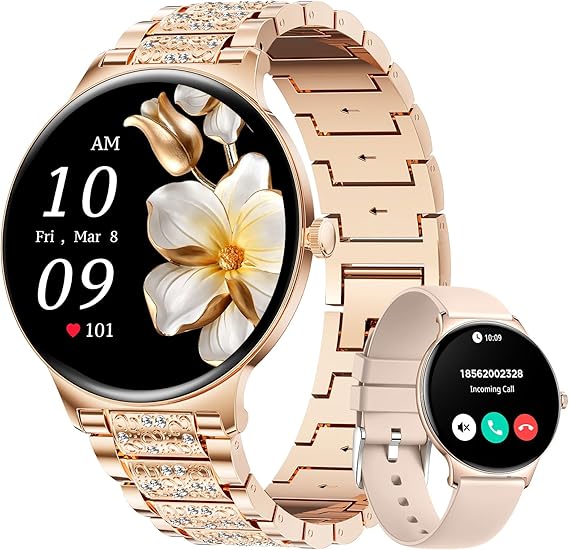 LIGE Reloj Inteligente Mujer, 1.43" AMOLED Smartwatch Mujer con Llamada 120+ Modo Deporte 24H Pulsómetro SpO2 Sueño Seguimiento del Periodo Podómetro Calorías Fitness Tracker Android iOS